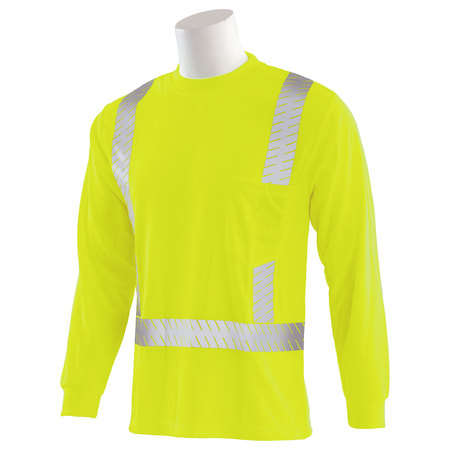 Erb Safety T-Shirt, Birdseye Mesh, Long Slv, Class 2, 9007SEG, Hi-Viz Lime, SM 62265